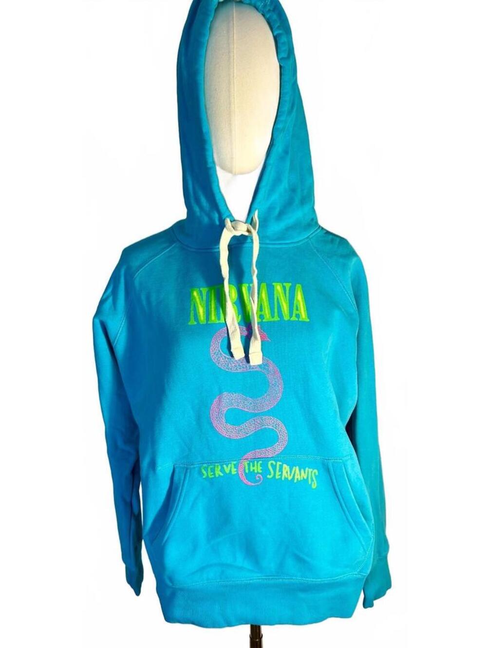 Nirvana Hoodie XL Serve The Servants Snake Neon Blue Pink Grunge Band Pullover